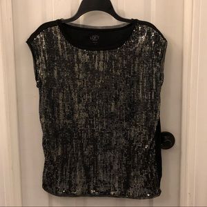 Black Sequined Sleeveless Shirt